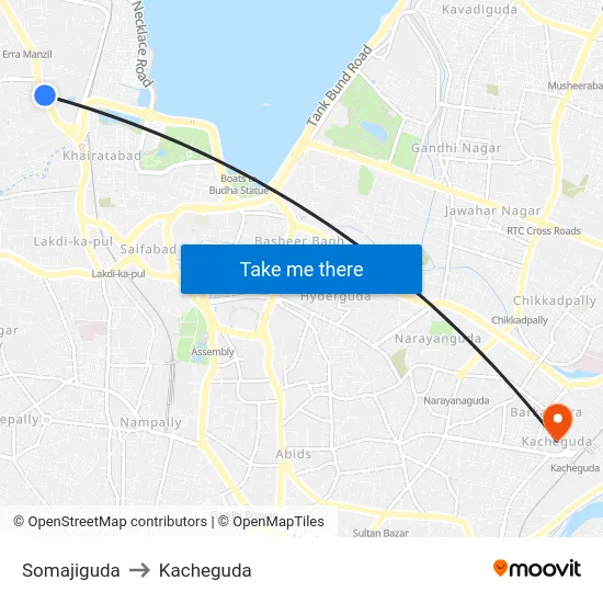 Somajiguda to Kacheguda map