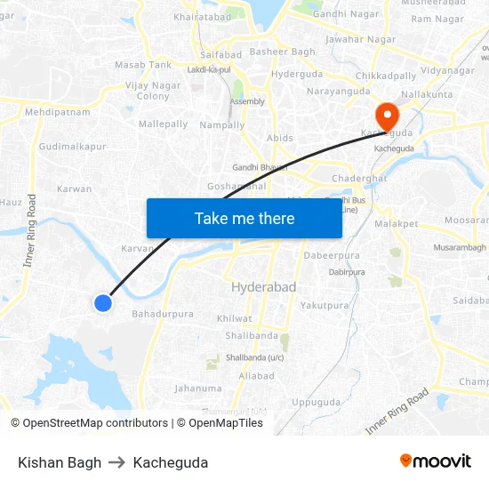 Kishan Bagh to Kacheguda map