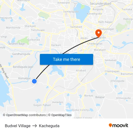 Budvel Village to Kacheguda map