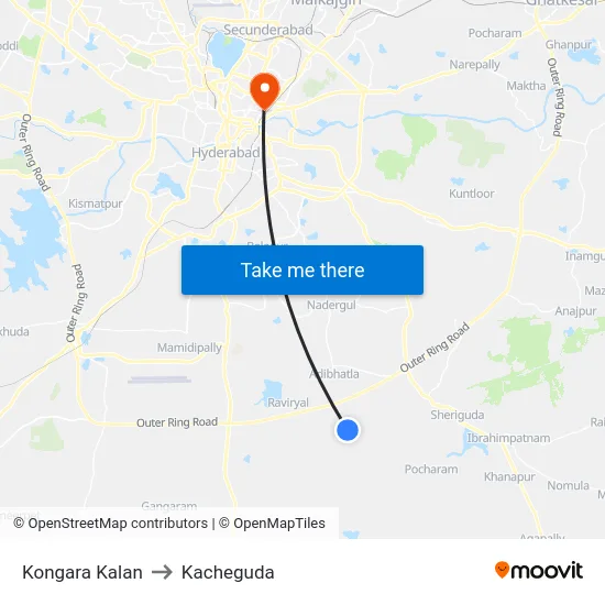 Kongara Kalan to Kacheguda map