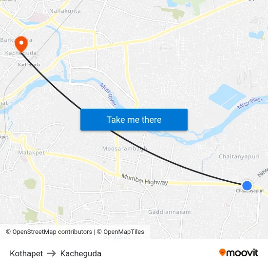 Kothapet to Kacheguda map