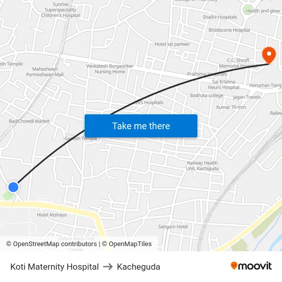 Koti Maternity Hospital to Kacheguda map