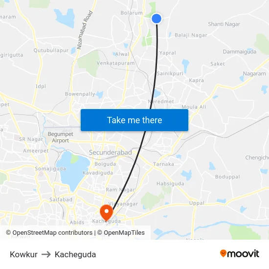 Kowkur to Kacheguda map