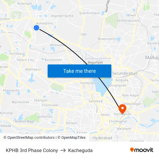KPHB 3rd Phase Colony to Kacheguda map