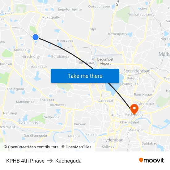 KPHB 4th Phase to Kacheguda map