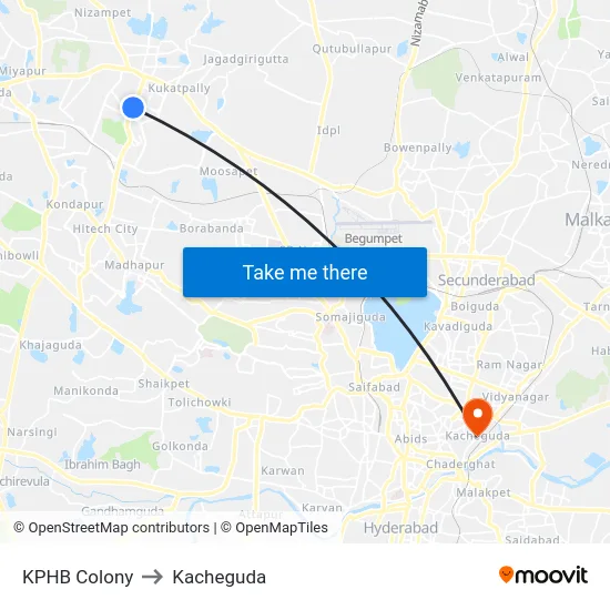 KPHB Colony to Kacheguda map
