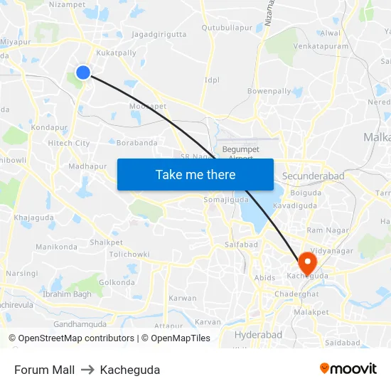 Forum Mall to Kacheguda map