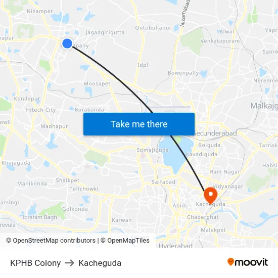 KPHB Colony to Kacheguda map