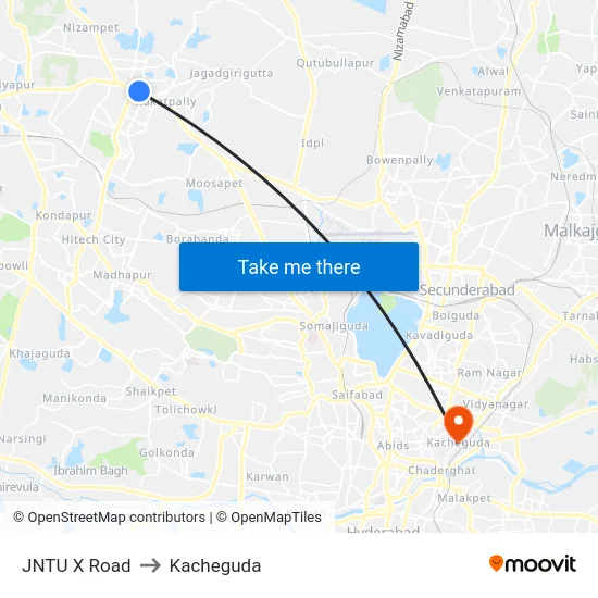 JNTU X Road to Kacheguda map