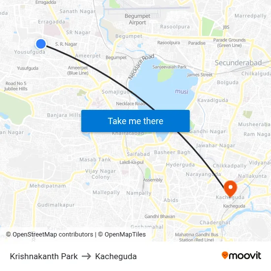 Krishnakanth Park to Kacheguda map