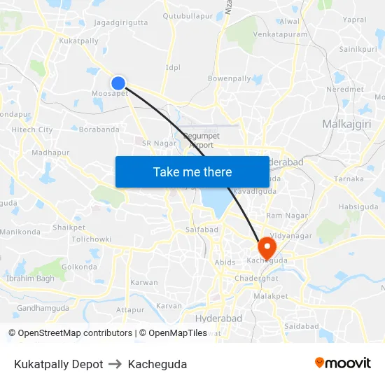 Kukatpally Depot to Kacheguda map