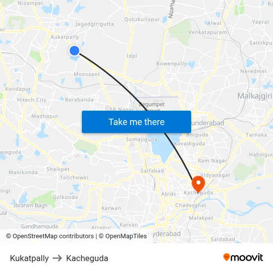 Kukatpally to Kacheguda map