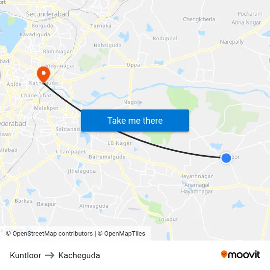 Kuntloor to Kacheguda map