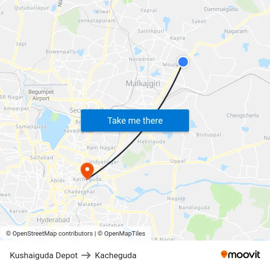 Kushaiguda Depot to Kacheguda map