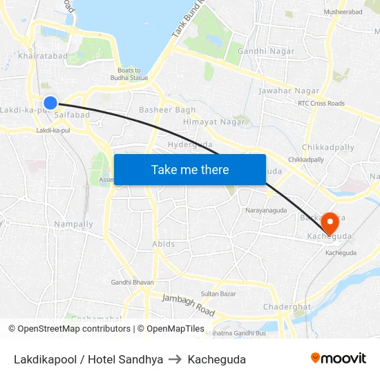 Lakdikapool / Hotel Sandhya to Kacheguda map