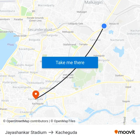 Jayashankar Stadium to Kacheguda map