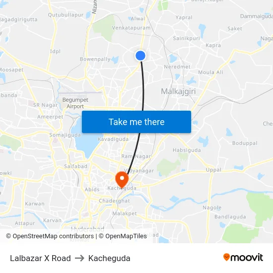 Lalbazar X Road to Kacheguda map