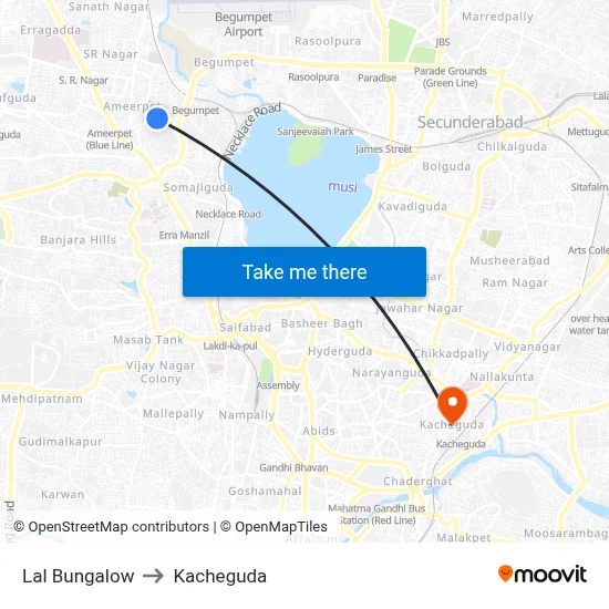 Lal Bungalow to Kacheguda map