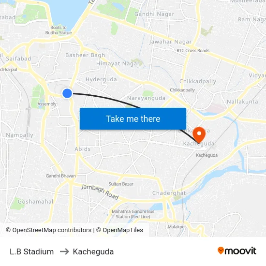 L.B Stadium to Kacheguda map