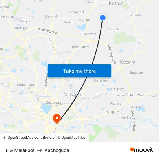 L G Malakpet to Kacheguda map