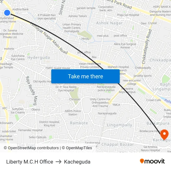 Liberty M.C.H Office to Kacheguda map