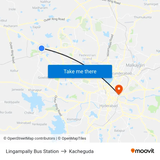 Lingampally Bus Station to Kacheguda map