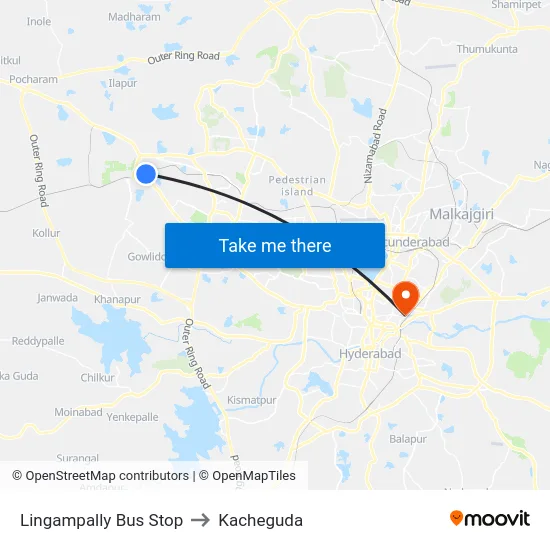 Lingampally Bus Stop to Kacheguda map