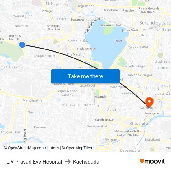 L.V Prasad Eye Hospital to Kacheguda map