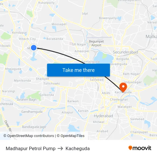 Madhapur Petrol Pump to Kacheguda map