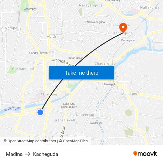 Madina to Kacheguda map