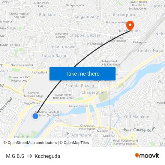 M.G.B.S to Kacheguda map