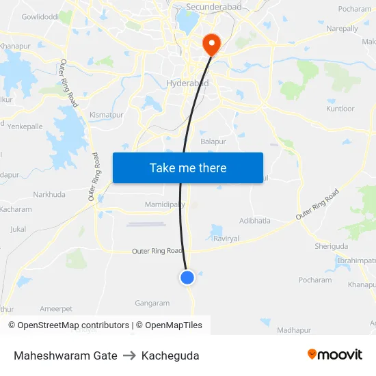Maheshwaram Gate to Kacheguda map