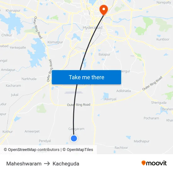 Maheshwaram to Kacheguda map