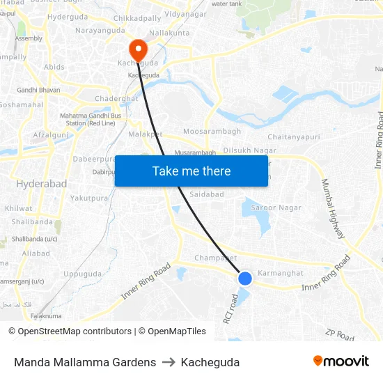 Manda Mallamma Gardens to Kacheguda map