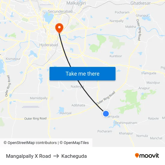 Mangalpally X Road to Kacheguda map