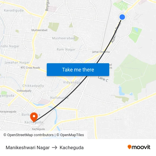 Manikeshwari Nagar to Kacheguda map