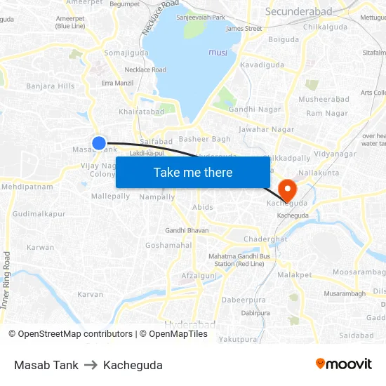Masab Tank to Kacheguda map