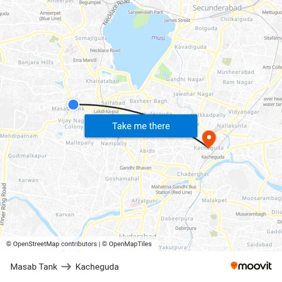 Masab Tank to Kacheguda map