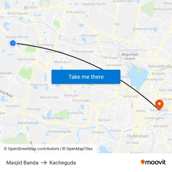 Masjid Banda to Kacheguda map