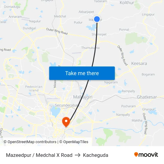 Mazeedpur / Medchal X Road to Kacheguda map