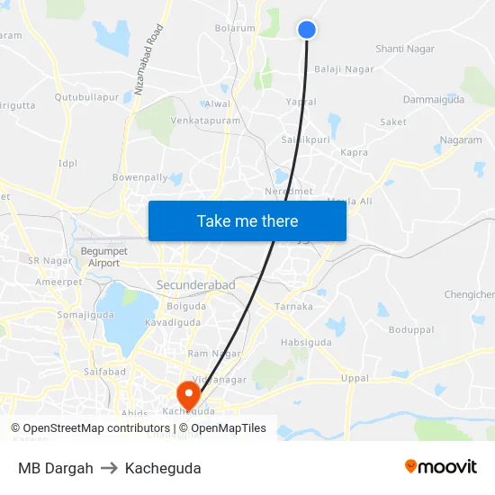 MB Dargah to Kacheguda map
