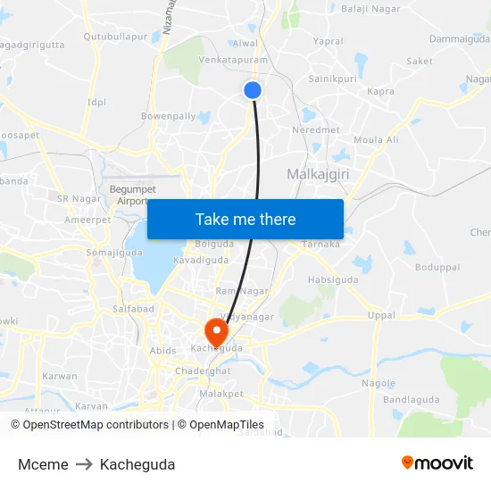 Mceme to Kacheguda map