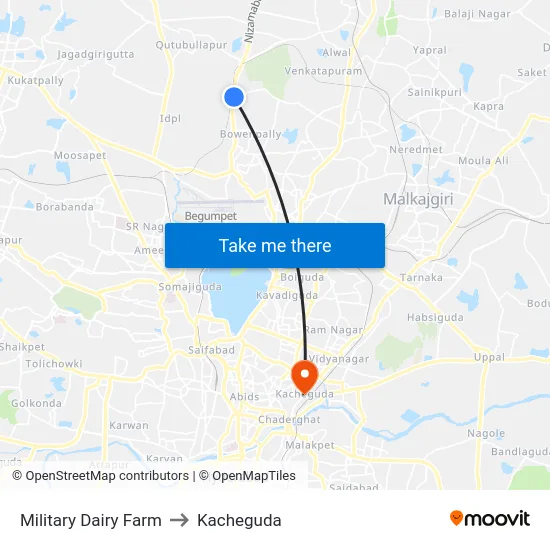 Military Dairy Farm to Kacheguda map