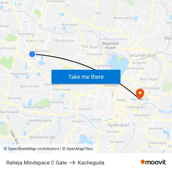 Raheja Mindspace C Gate to Kacheguda map