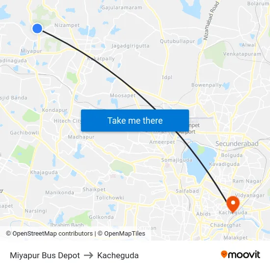 Miyapur Bus Depot to Kacheguda map