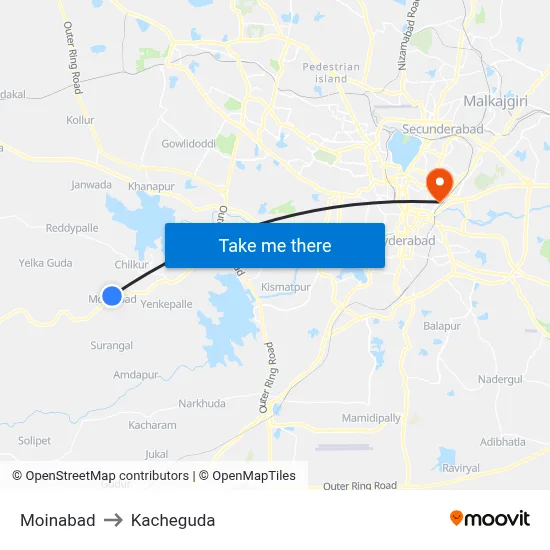 Moinabad to Kacheguda map