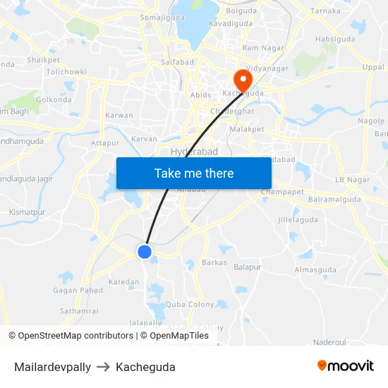 Mailardevpally to Kacheguda map