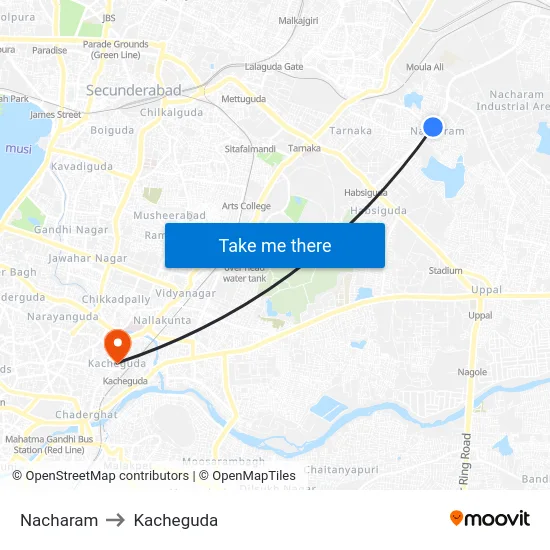 Nacharam to Kacheguda map