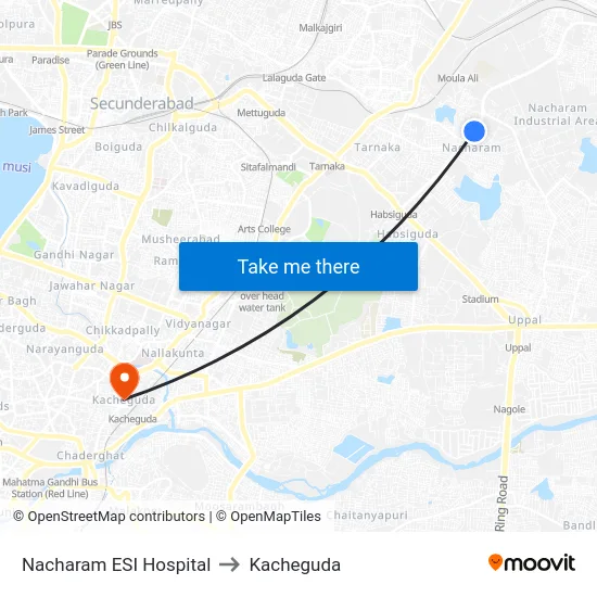 Nacharam ESI Hospital to Kacheguda map