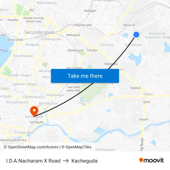 I.D.A.Nacharam X Road to Kacheguda map